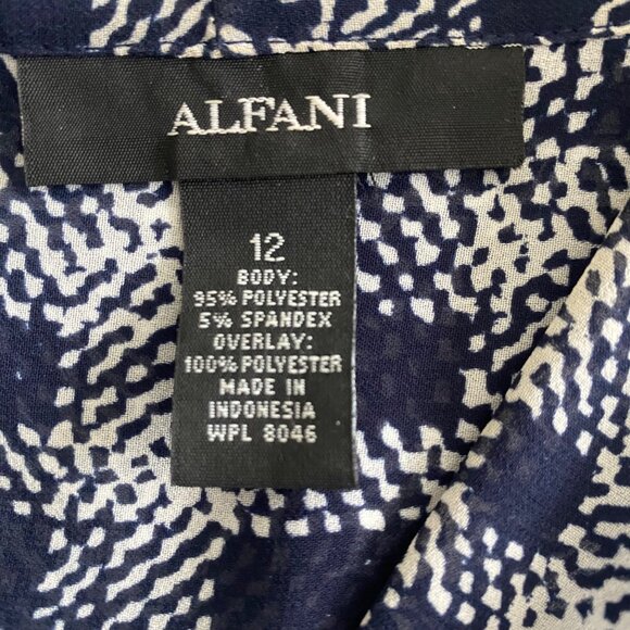 Alfani Women's Navy and White Print Front Faux Wrap‎ Blouse| Size 12 Career - Picture 3 of 8